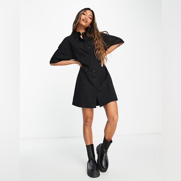 Who What Wear Dresses & Skirts - Who What Wear Sz Large Women’s Cotton Button Down Black Mini Short Sleeve Dress